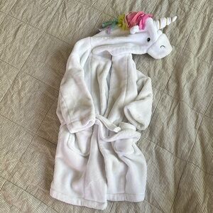 Pottery Barn Kids White Plush Unicorn Hooded Robe 2T-3T